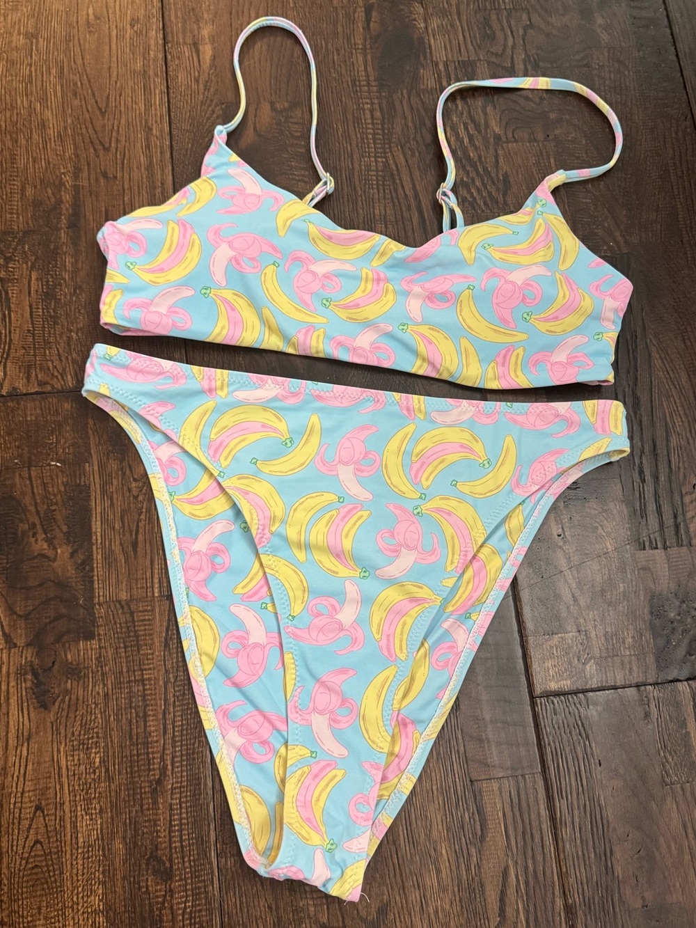 GB & ANA Banana Print Pastel Bikini Set - Blue, Yellow & Pink Size XL